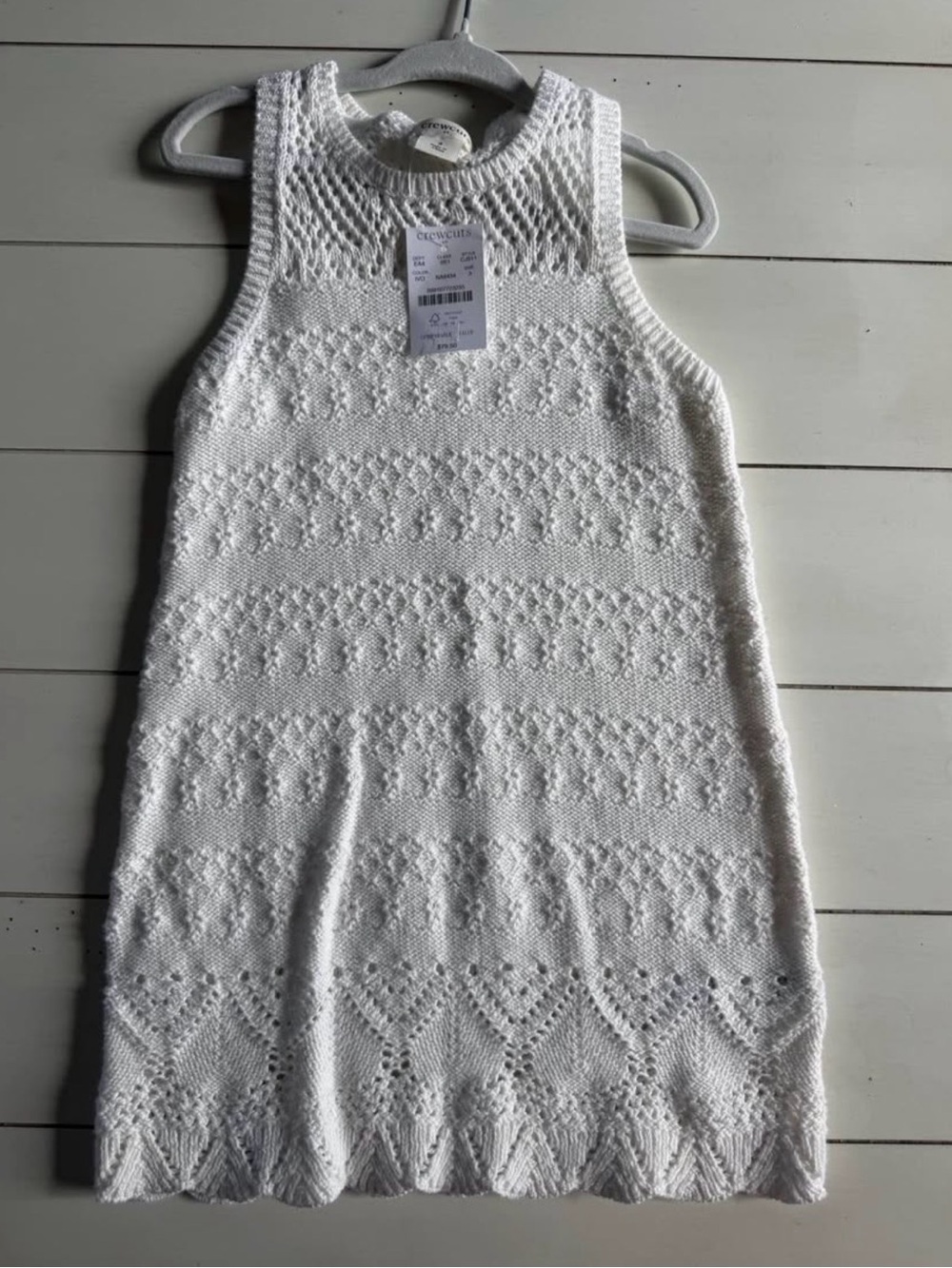 Crewcuts White Knit Sleeveless Dress with Crochet Detail